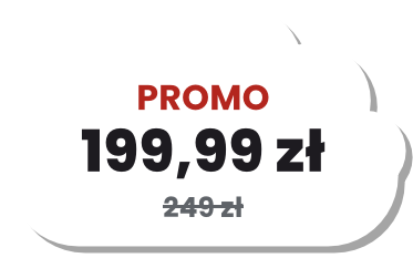 दाम वाले बादल का नमूना: PROMO, 199,99 zł, नीचे पुराना दाम 249 zł कटा हुआ
