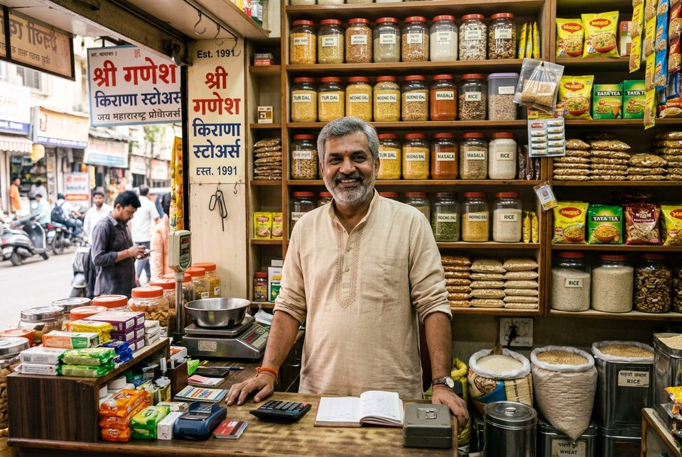 उदाहरण के लिए बनाई गई तस्वीर: किराना दुकान के काउंटर पर दुकानदार